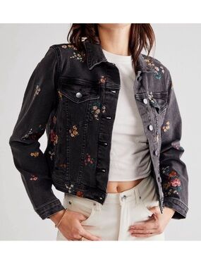 Free People Driftwood floral embroidered denim jacket